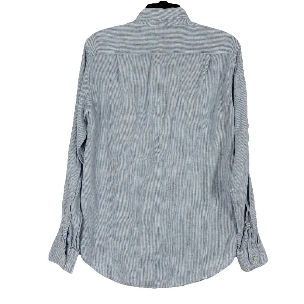 J Crew Blue Striped Linen Button Shirt Men’s S Long Sleeve Slim Fit Office Work